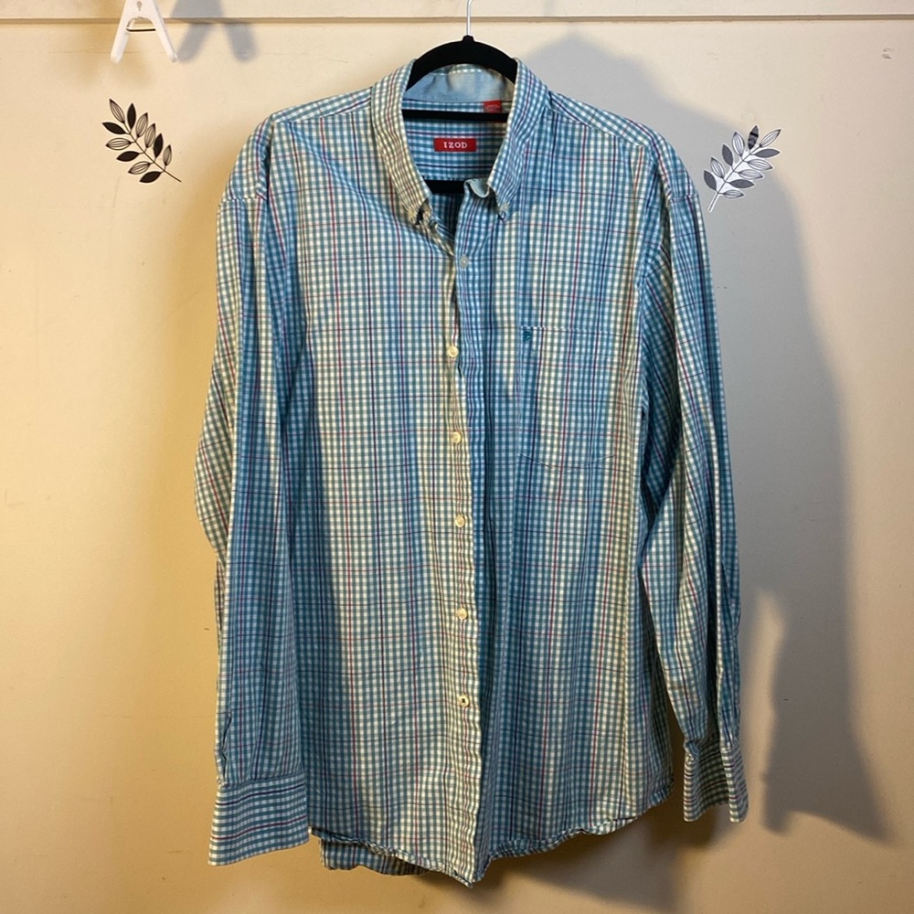 Izod Shirt Long Sleeve Green Purple Blue Sz Large